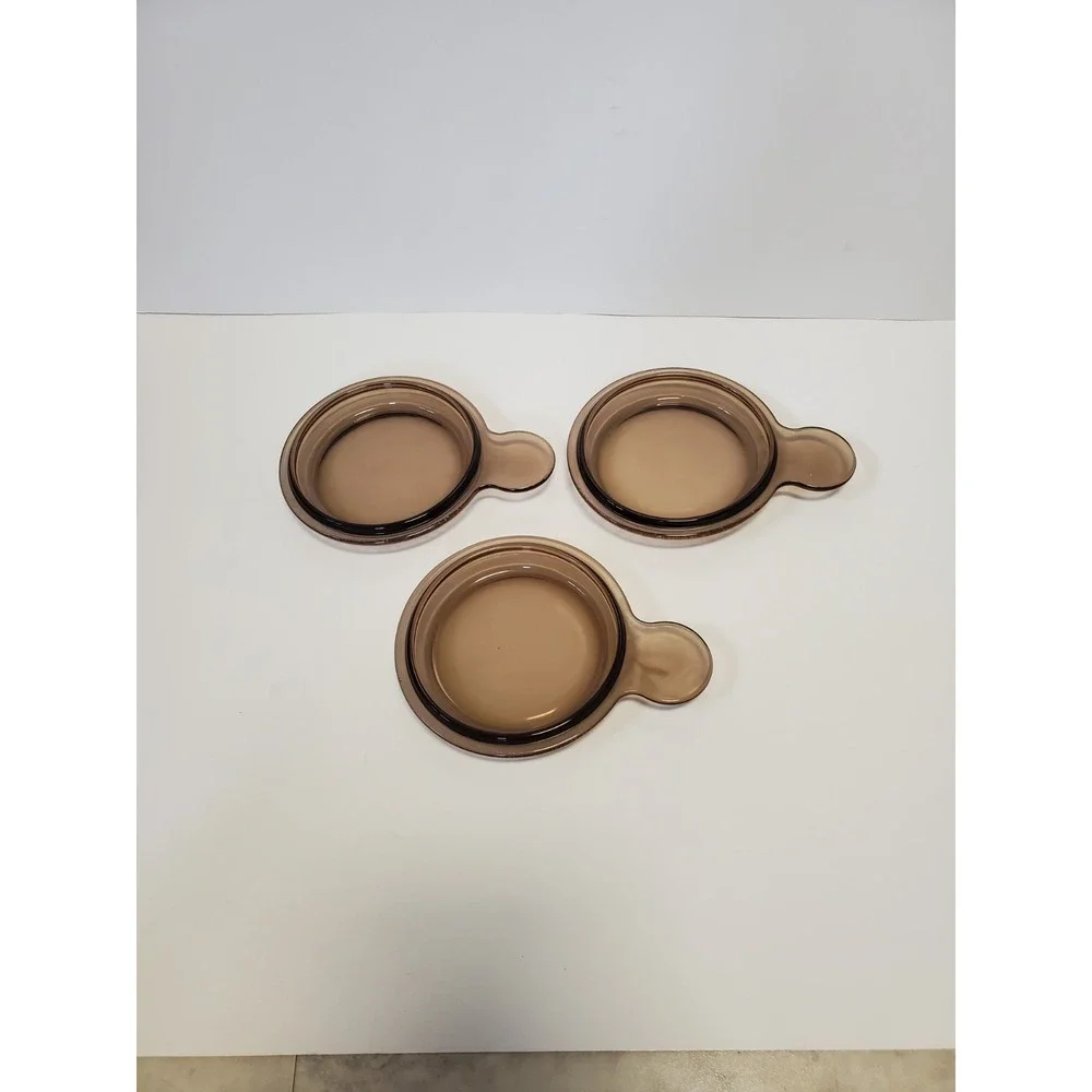 3 Pyrex P-150-C Amber Glass Lids For Corning Ware Grab It Bowl Lids Only
